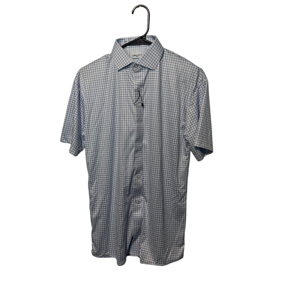 Collars & Co Shirt Mens Small Blue Plaid Performance Stretch Dress Collar NWOT